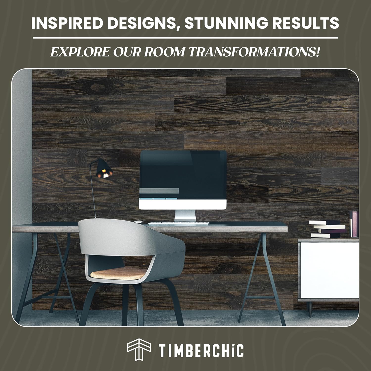 TIMBERCHiC Barnwood Textured Wall Planks - Made in USA, Peel-and-Stick Panels for Interior Decor, DIY Accent Wall Panels, Blackened (4' x 10 Sq Ft)