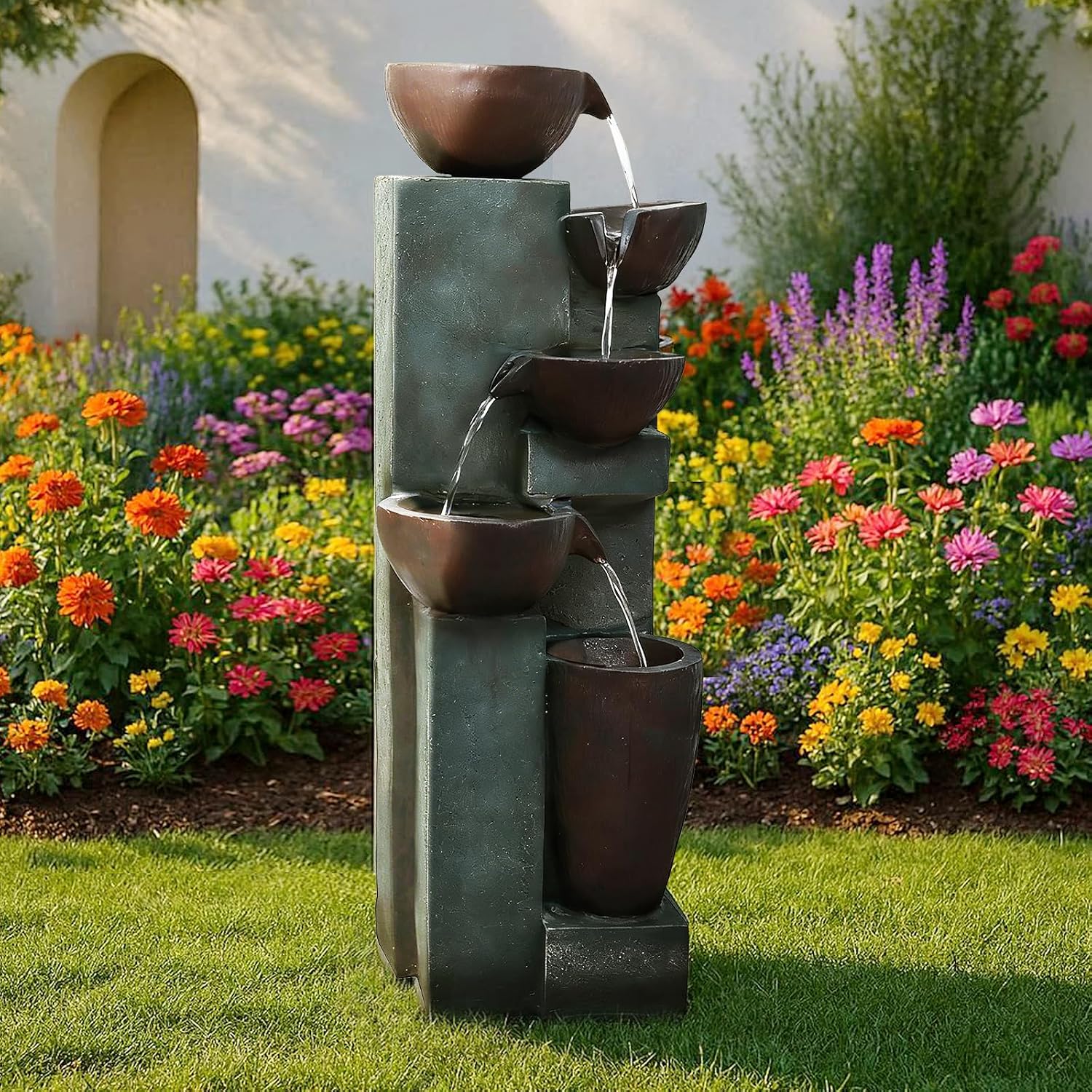 Naturefalls 39.7' Tall Outdoor Water Fountain and Waterfalls - Large Garden Fountain with LED Lights, 5-Tier Cascading, Indoor and Outdoor Fountains for Garden, Patio, Deck, Porch, Backyard and Home