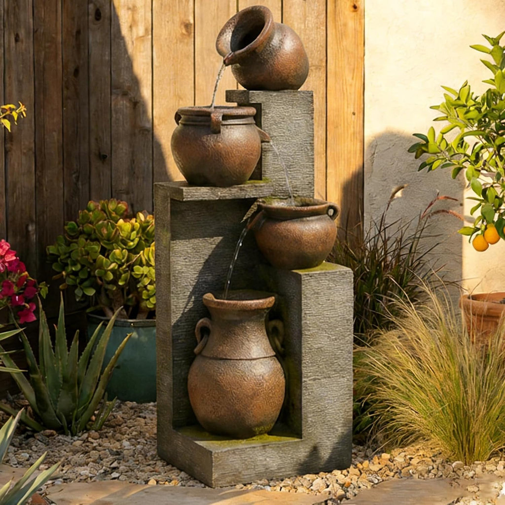 Bumilgar 53''H Water Fountain Outdoor Garden Fountain Large- 4 Tiered Cascading Bowls and Outdoor Fountains and Waterfalls with Lights for Garden, Patio, Backyard, Porch Home Art Decor