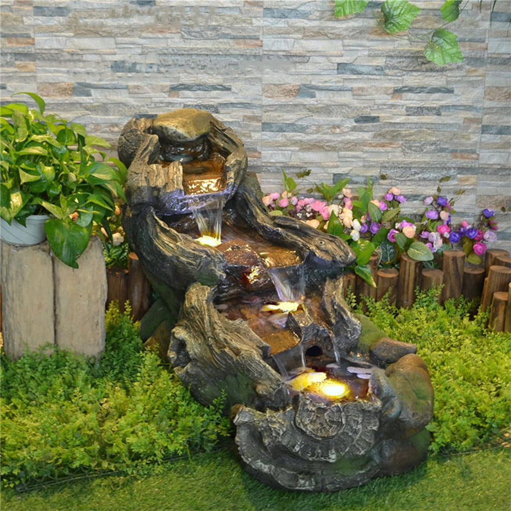 Sunlinua 37' L Outdoor Water Fountain with 3 Tiers Cascading Realistic Tree Trunk Waterfall Fountains with LED Lights Outdoor Water Fountain for Garden Patio Backyard Porch Home Decor
