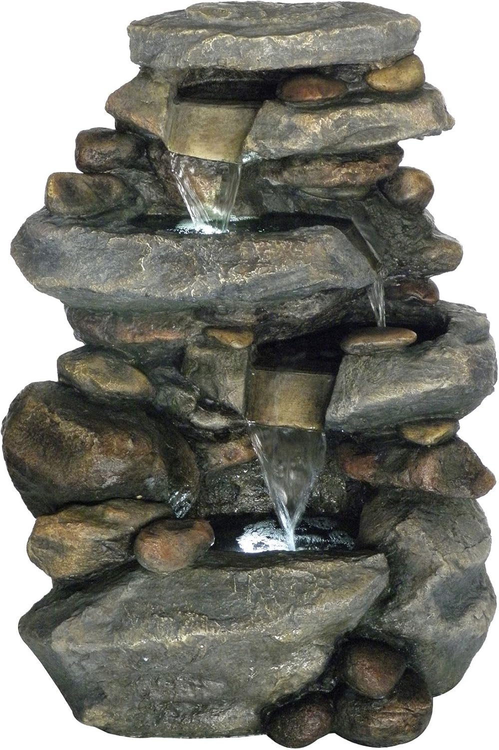 Outdoor Water Fountain - 3-Tier Rock Outdoor Waterfall Fountain with Lights - 25.5' LED Fountain Yard Patio Decor - Outdoor Fountains by Pure Garden