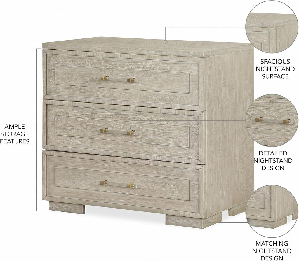 First of a Kind Celine Modern Nightstand - Wood Warm Finish Contemporary Bedside Table Clean Lines, Sleek Handles 32 Inch - Bedroom Furniture for Coordinated Interiors