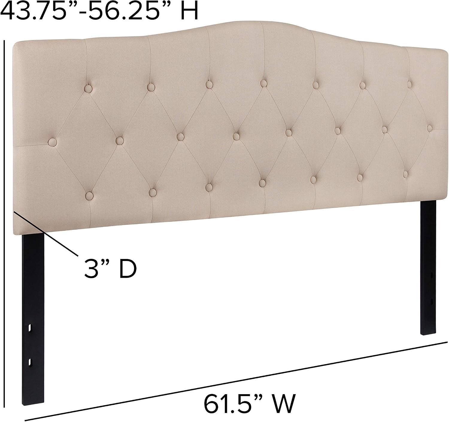 EMMA + OLIVER Tufted Upholstered Queen Size Headboard in Beige Fabric