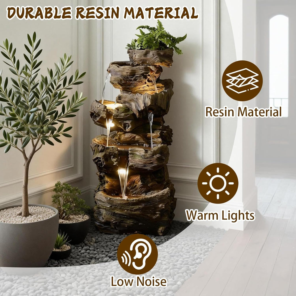 Sunlinua 40' H Outdoor Water Fountain with 5 Tiers Large Cascading Realistic Tree Trunk Waterfall Fountains with LED Lights Outdoor Water Fountain for Garden Patio Backyard Porch Home Decor