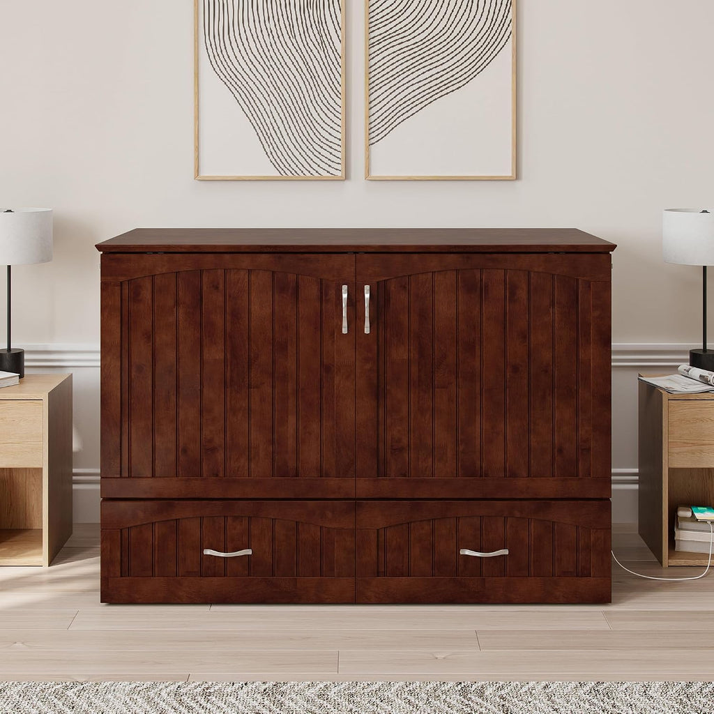 AFI, Southampton Murphy Bed Chest Full with 6' Mattress, Built-in USB Charger & Storage Drawer, Walnut