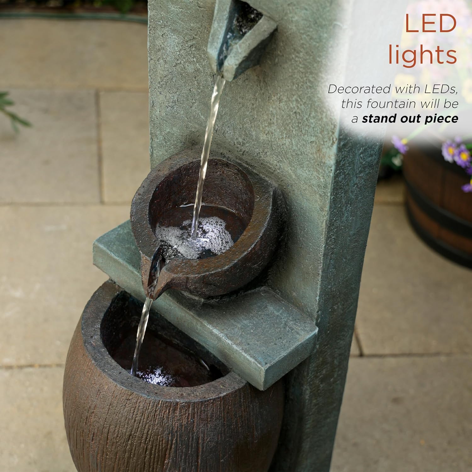 Alpine Corporation TZL388 32' 3 Tier Jar Fountain with LED Lights, Elegant Outdoor Water Feature for Garden, Patio, Backyard, Home Décor, Ceramic Water Fountain & Landscape Decorations, Gray
