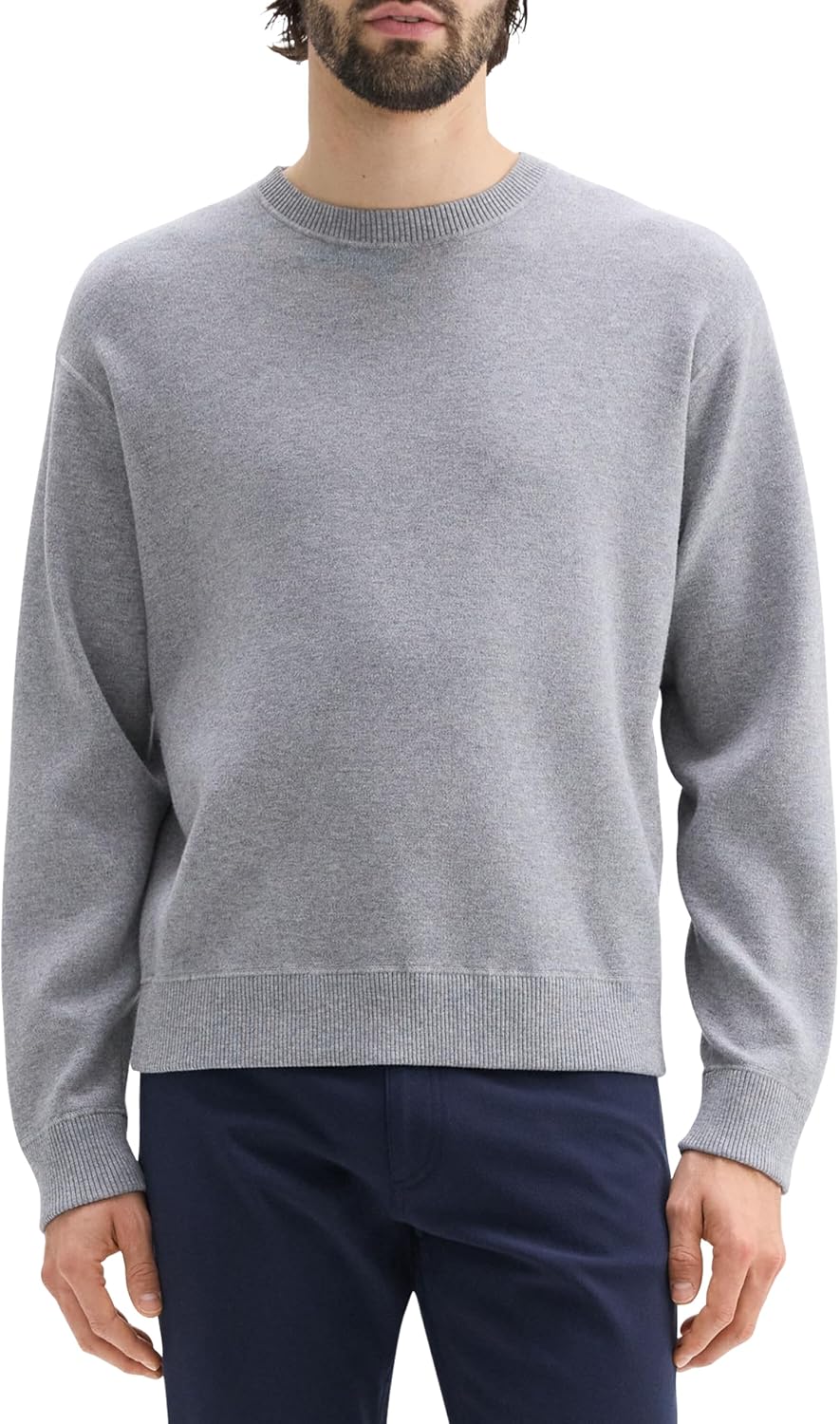 Theory Mens Relax Crewneck Long Sleeve in Light Bilen Melange Grey X-Small