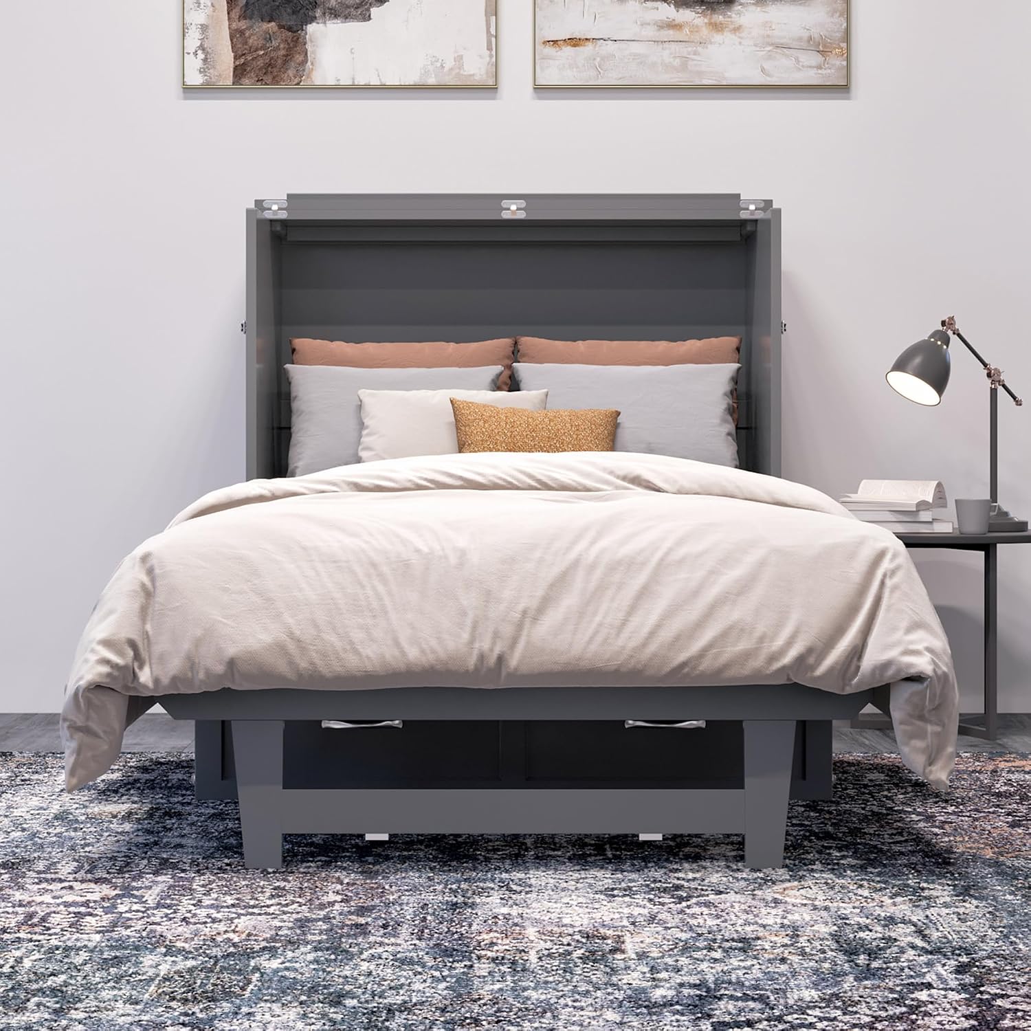 AFI, Northfield Murphy Bed Chest Twin XL with 6' Mattress, Storage Drawer & Built-in USB Charger, Grey