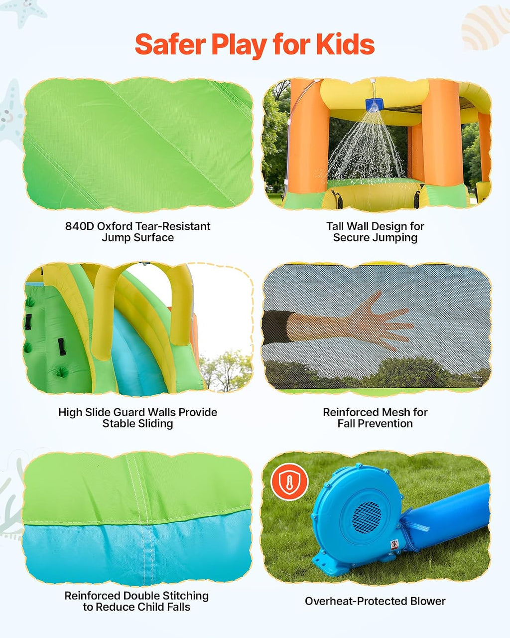 VEVOR Inflatable Water Slide Bounce House with Blower, Compact 5-in-1 Kids Bouncy Castle with Slide, Splash Pool, Climbing Wall, Basketball Hoop & Bounce Area for Kids