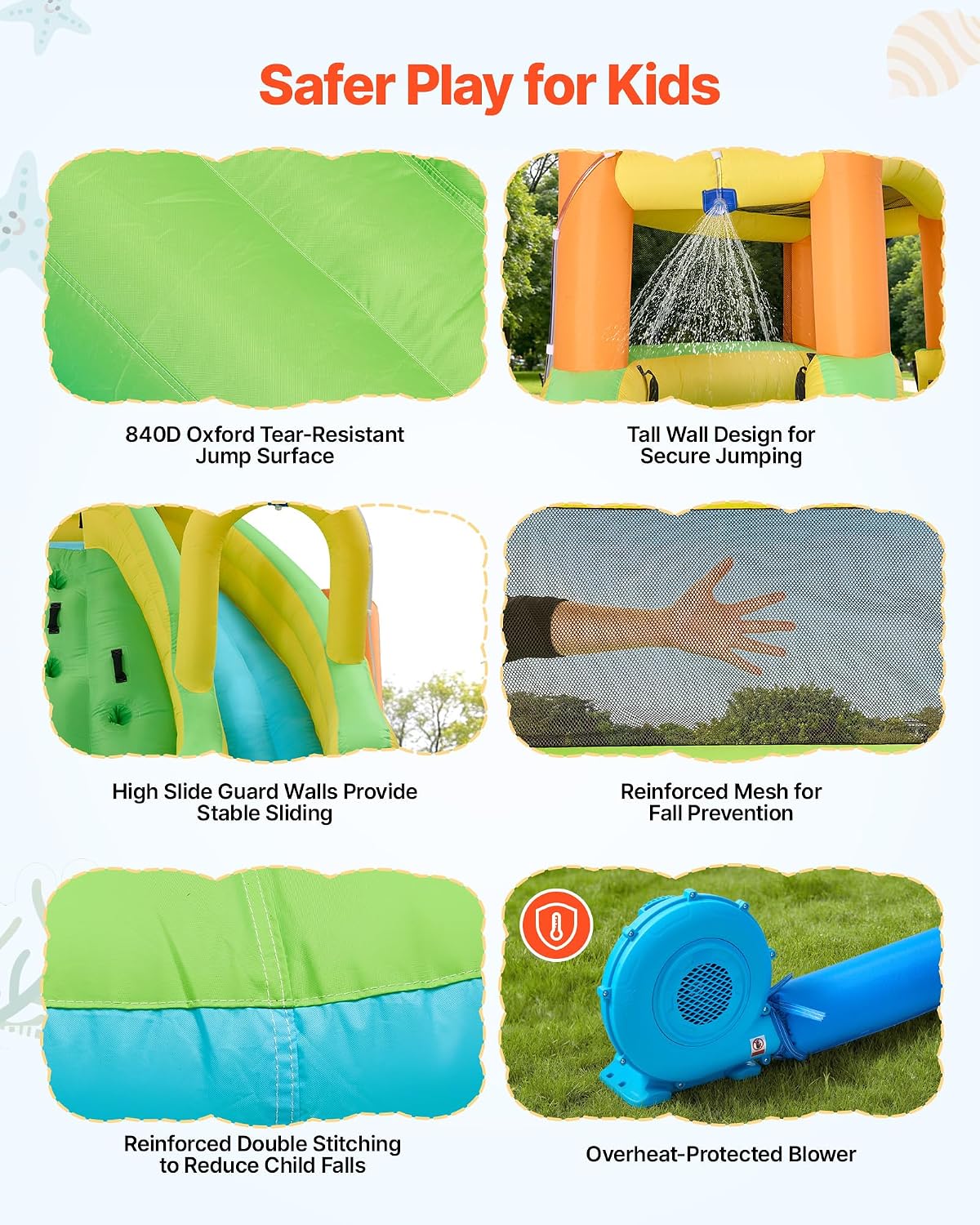 VEVOR Inflatable Water Slide Bounce House with Blower, Compact 5-in-1 Kids Bouncy Castle with Slide, Splash Pool, Climbing Wall, Basketball Hoop & Bounce Area for Kids