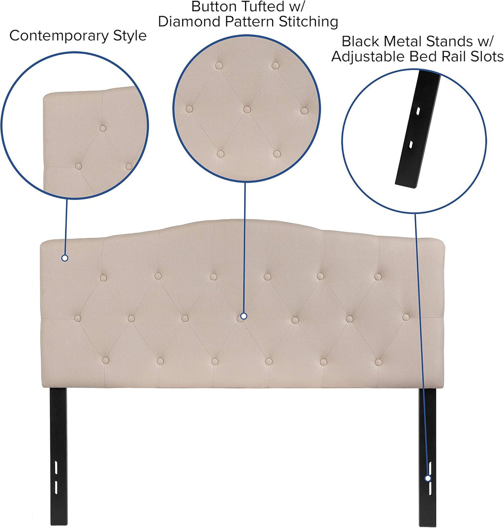 Flash Furniture Cambridge Button Tufted and Diamond Stitched Upholstered Full Size Headboard in Beige Fabric