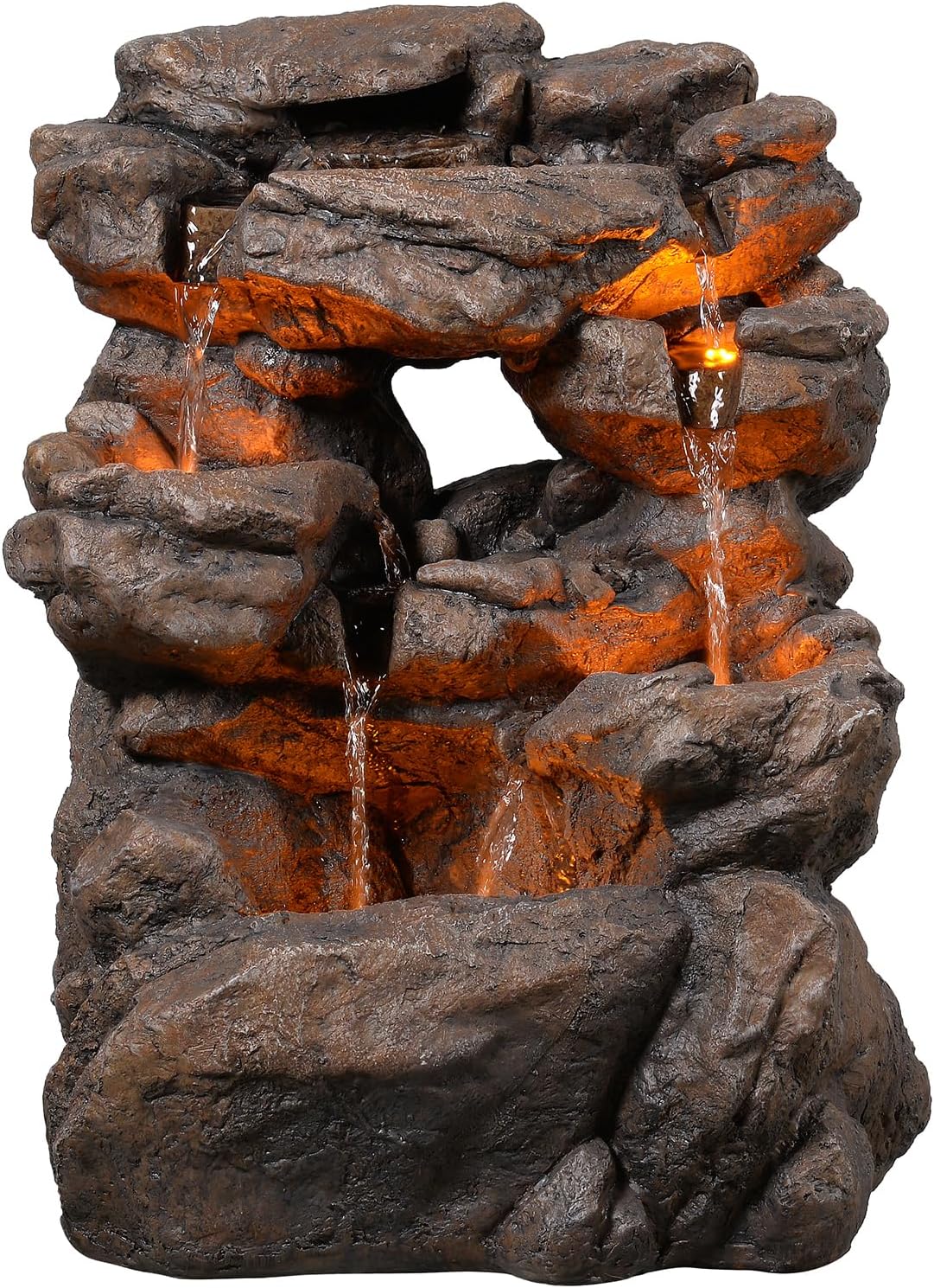 Outdoor Waterfall Fountain 20.5' Tiered with LED Lights, Natural Rock Design, Weatherproof Resin – Waterfall Fountain for Garden, Patio, Yard 24393