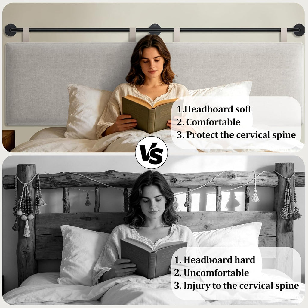 BSHOMGI King Headboard, Wall Mounted Headboards for Bed with Linen Upholstery Hanging Head Board for Bedroom Sturdy and Durable Solid Wood Thanksgiving Day, Christmas for Family(Beige, King)