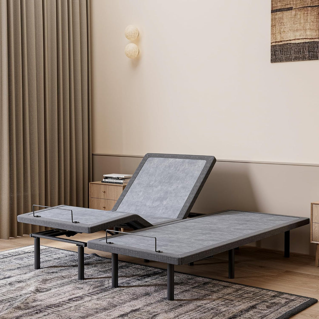 ESHINE Adjustable Bed Frame Split King - Electric Base with Massage, Wireless Remote, Foot&Head Incline, Zero Gravity, Dual USB Ports, Under Bed Light, Split King (2 Twin XL), 3100 Series