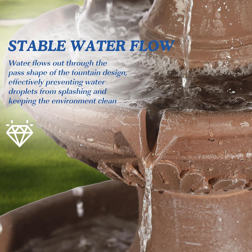 Italian Outdoor Water Fountains Garden Decor - 48.4''H Fountains and Waterfalls Outside, Large Cascading Indoor Floor-Standing Resin Bubbler Fountain Features W/Pump for Patio, Yard (Brown)