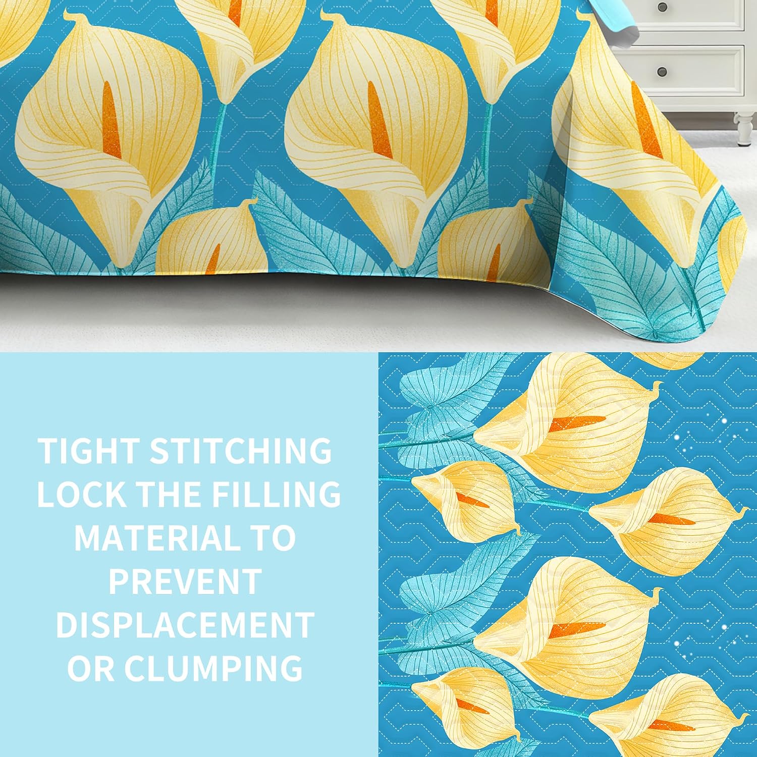 Deepsleep California King Bedspread Set 9 Pieces, All Season Luxury Bed in a Bag for Bedroom, with 2 Pillowcases and 6 Curtains, Ultra-Soft Microfiber for Complete Bedroom Decor, Yellow Calla Lily