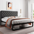 iPormis Queen Bed Frame with Headboard Faux Leather Upholstered Bed Frame Platform, All Metal Slats Support Platform Bed Frame with 12' Under Bed Space, Noise Free, No Box Spring Needed, Dark Grey