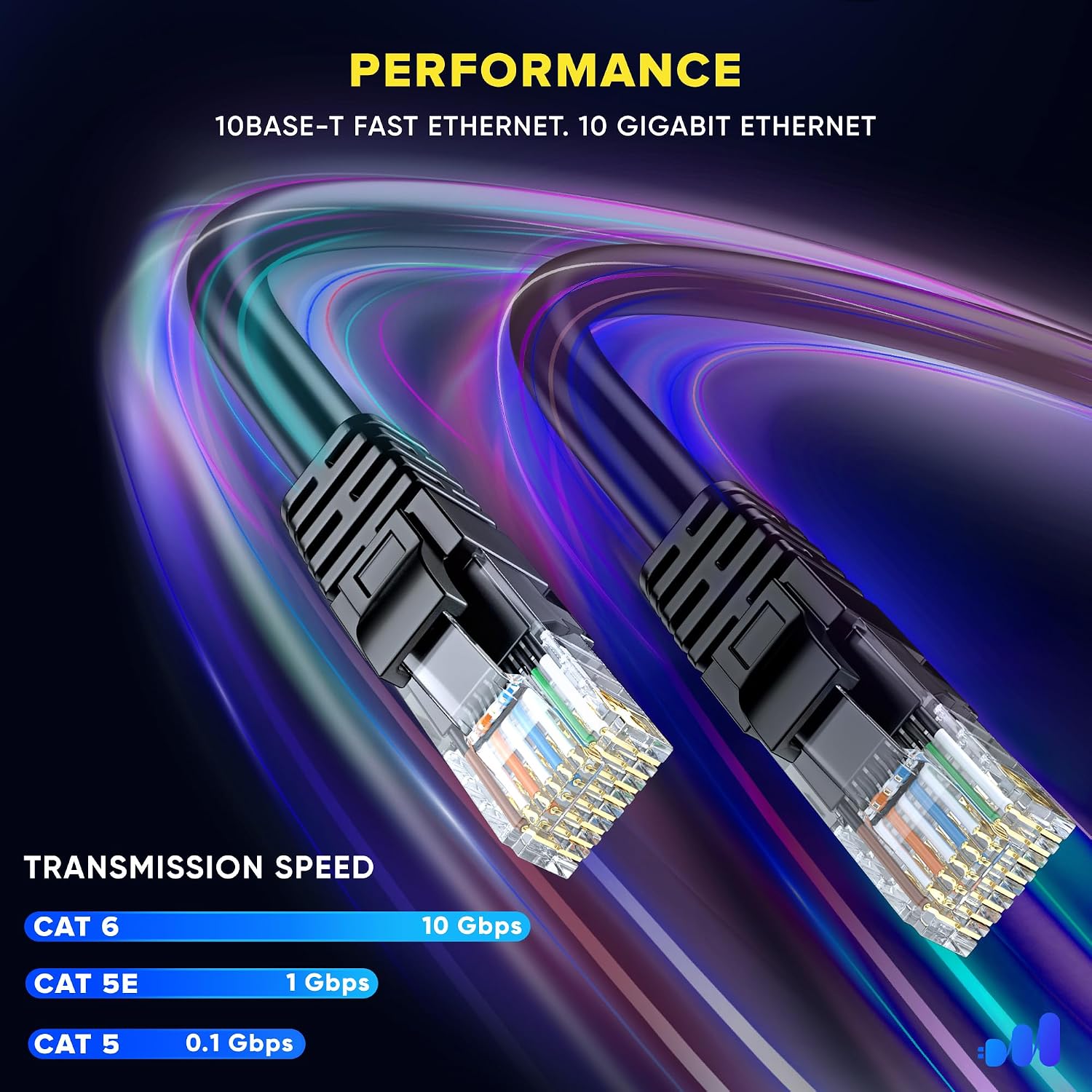 Maximm Cat 6 Ethernet Cable - 15 ft (50-Pack) - High-Speed LAN, Internet, Patch, and Network Cable - UTP, 10Gbps, 550MHz Ethernet Cord - Black