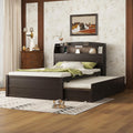 VilroCaz Modern Multi-Function Full Size Platform Bed with Trundle and 3 Drawers, Wood Captain Platform Bed Frame with Storage Headboard and Night Light, Maximized Space (Brown-H1, Full)
