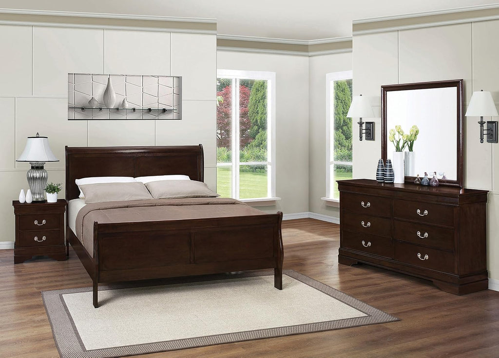 Coaster Home Furnishings Louis Philippe 4-piece Bedroom Set Full Size Traditional Wooden Sleigh Bed Frame 47-Inch Panel Headboard Nightstand Dresser and Mirror Cappuccino Brown 202411F-S4