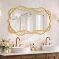 Besdomus Bathroom Gold Wall Mirror: 30'x48' Scalloped Modern Large Wall Mounted Mirror - Farmhouse Vanity Mirror Vertical or Horizontal Hanging - Home Decor for Bathroom/Living Room/Entryway