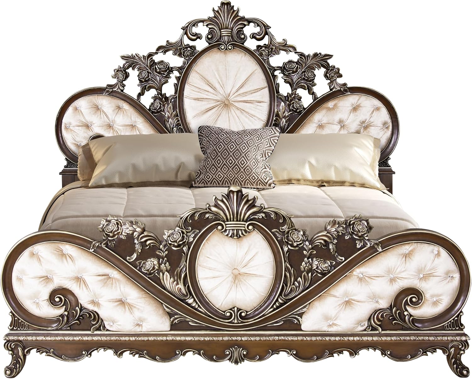 Acme Devany Wood & Fabric Upholstered Queen Bed in Cream and Cherry