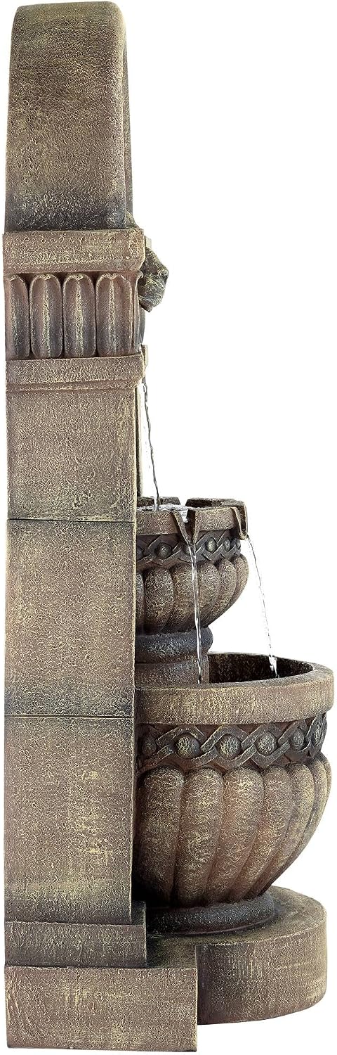Royal Lion Face 50' High Large Italian Indoor Outdoor Decor Faux Stone Floor Fountain with Light LED Waterfall 2-Tier Statue Water Feature for Outside Garden Patio Yard Backyard - John Timberland