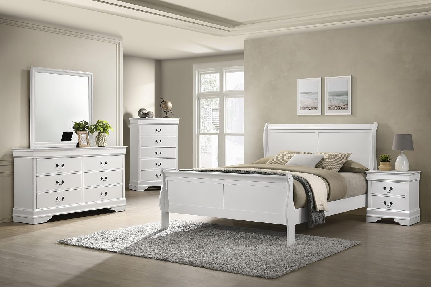 Coaster Home Furnishings Louis Philippe Traditional 5-Piece Bedroom Set Queen Size Sleigh Bed Frame 47-inch Headboard White 202441Q-S5