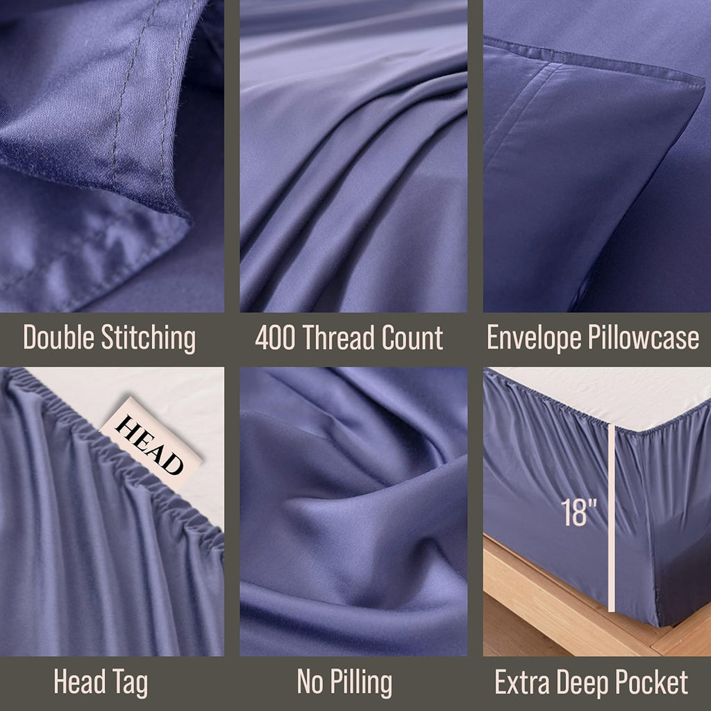 Bella Coterie 6 Piece Luxury Bamboo Viscose King Size Sheet Set | 100% Organically Grown | Cooling for Hot Sleepers | 18' Deep Pocket | Soft & Hypoallergenic | 4 Pillowcases [Twilight Blue]