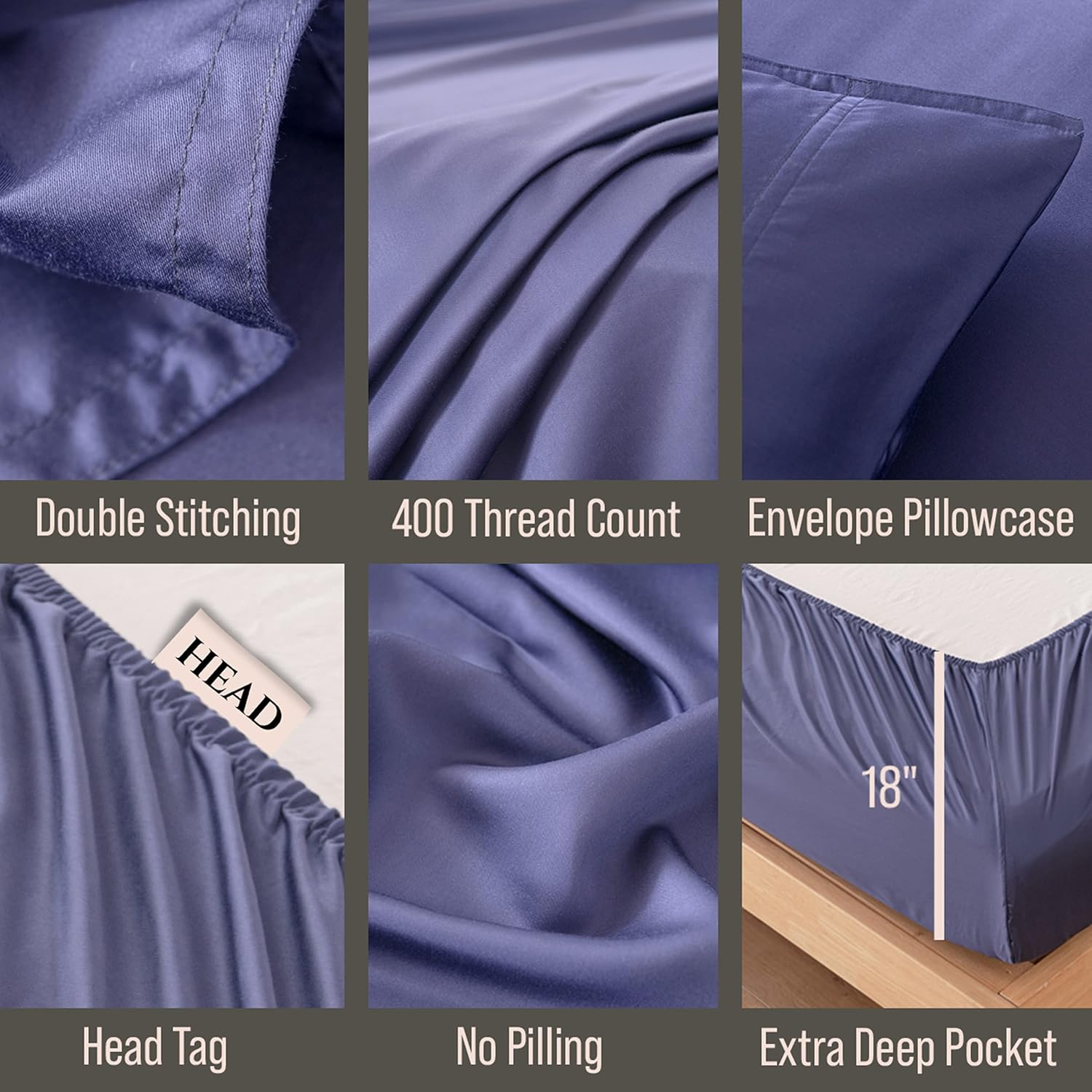 Bella Coterie 6 Piece Luxury Bamboo Viscose King Size Sheet Set | 100% Organically Grown | Cooling for Hot Sleepers | 18' Deep Pocket | Soft & Hypoallergenic | 4 Pillowcases [Twilight Blue]