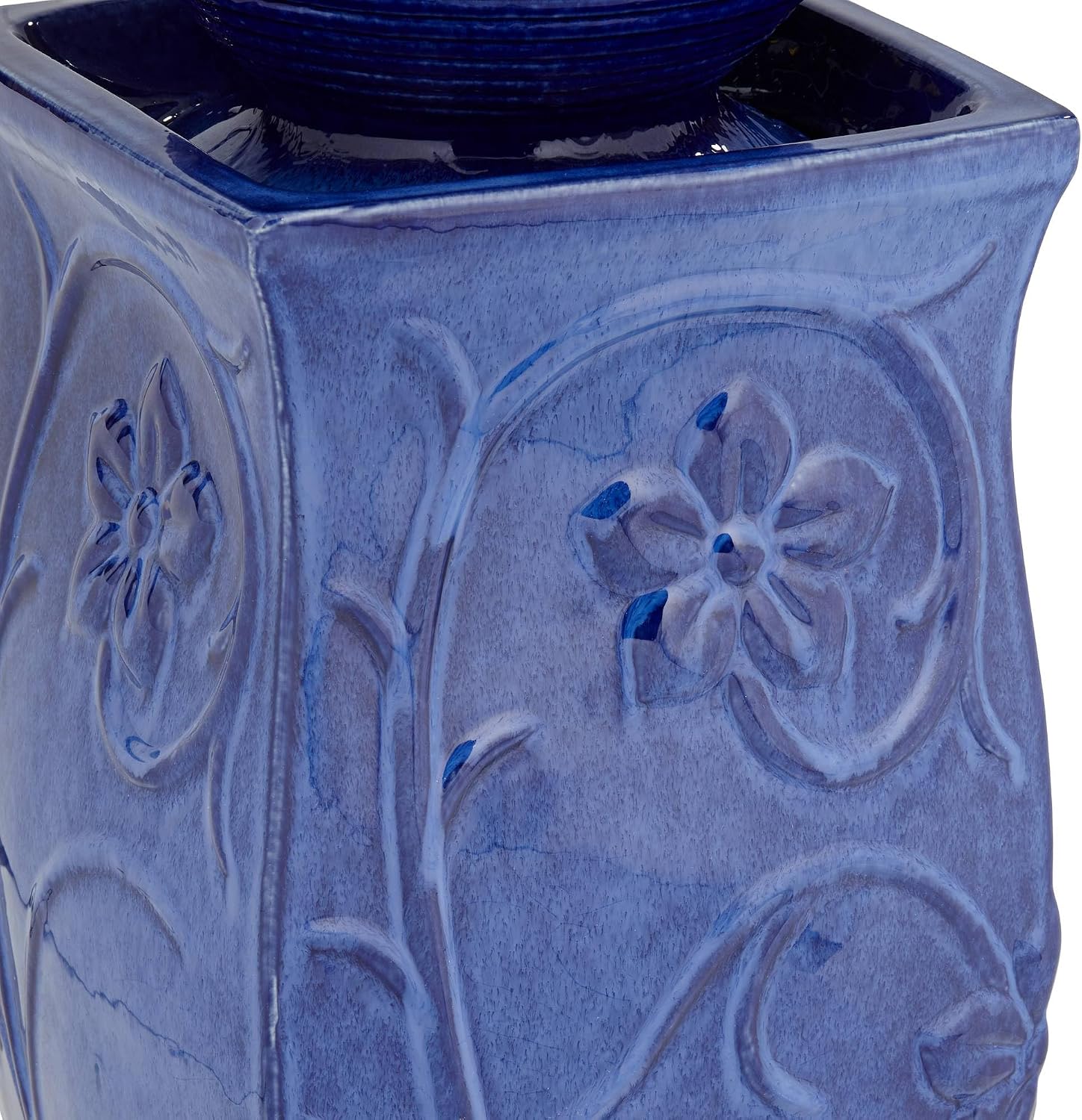 Periwinkle 29 1/4' High Large Zen Outdoor Cottage Core Decor Blue Ceramic Floor Fountain with Light LED Ball Standing Sphere Bubbler Water Feature for Outside Garden Patio Yard - John Timberland