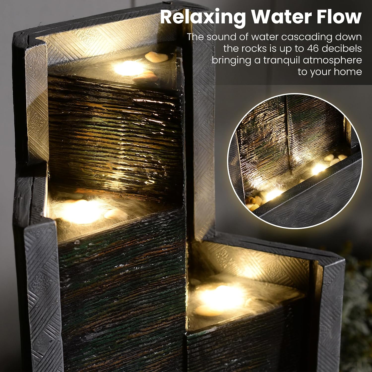 49.6' H Garden Fountains Outdoor Modern Cascading Indoor Water Fountain Tall Floor - Standing Fountain with Lights for Garden, Patio, Yard, Deck and Home Art Decor