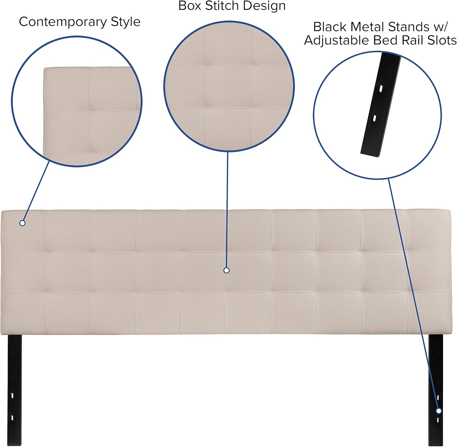Flash Furniture Bedford Box Stitch Tufted Upholstered King Size Headboard in Beige Fabric