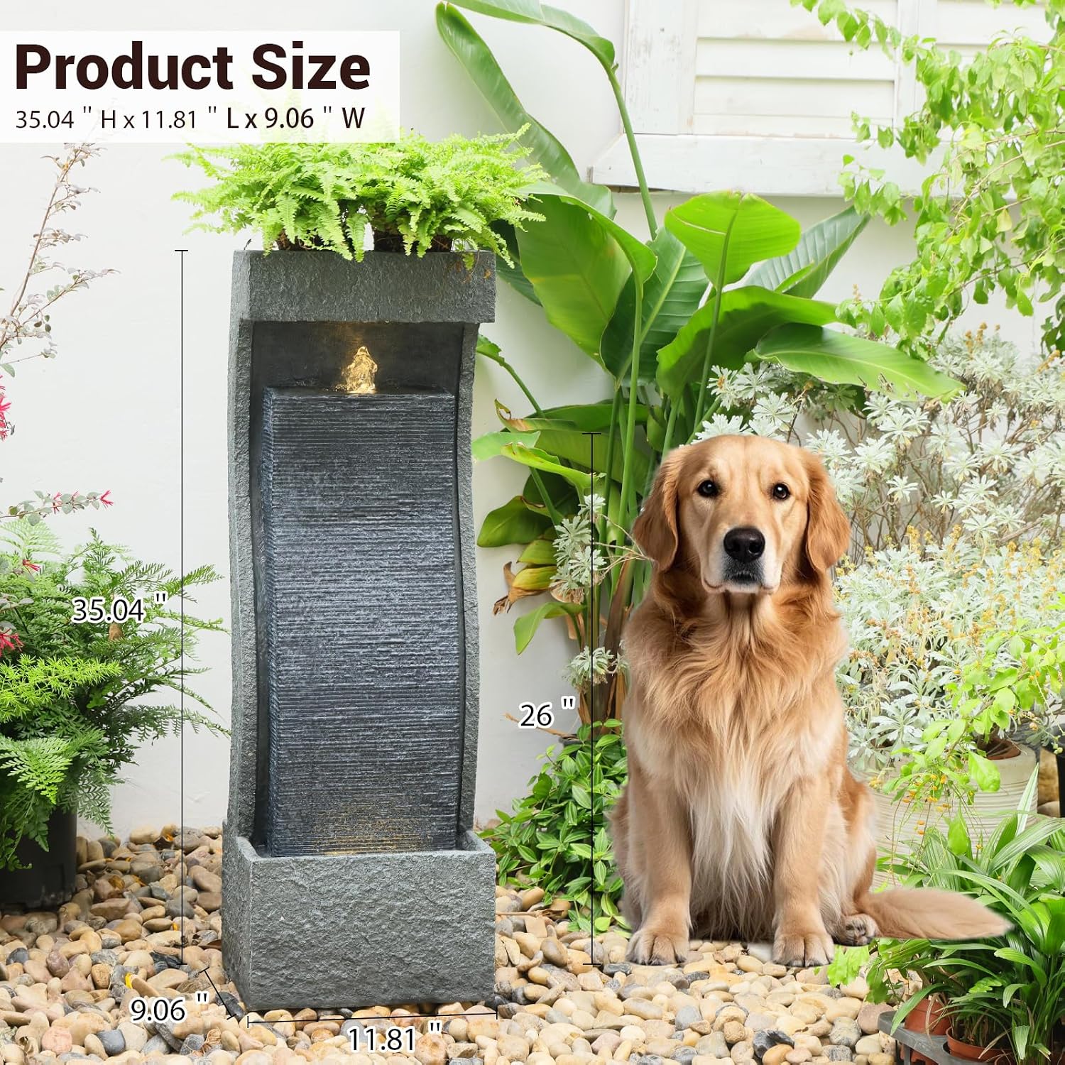 Sunlinua 35H Modern Outdoor Water Fountain with Warm Light Garden Cascading Waterfall Feature for Indoor or Outdoor Cascading Waterfall for Relaxing Garden Patio Backyard Deck Porch or Home Décor