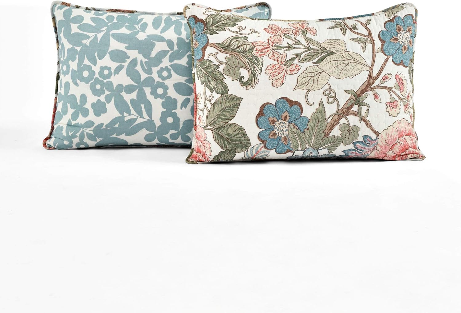 Lush Decor Sydney Reversible Cotton Quilt Set, 3 Piece Set, King/California King, Green & Blue - Cotton Bedding Set - Blue Floral Quilt - Cottage Decor - Bedding King Size