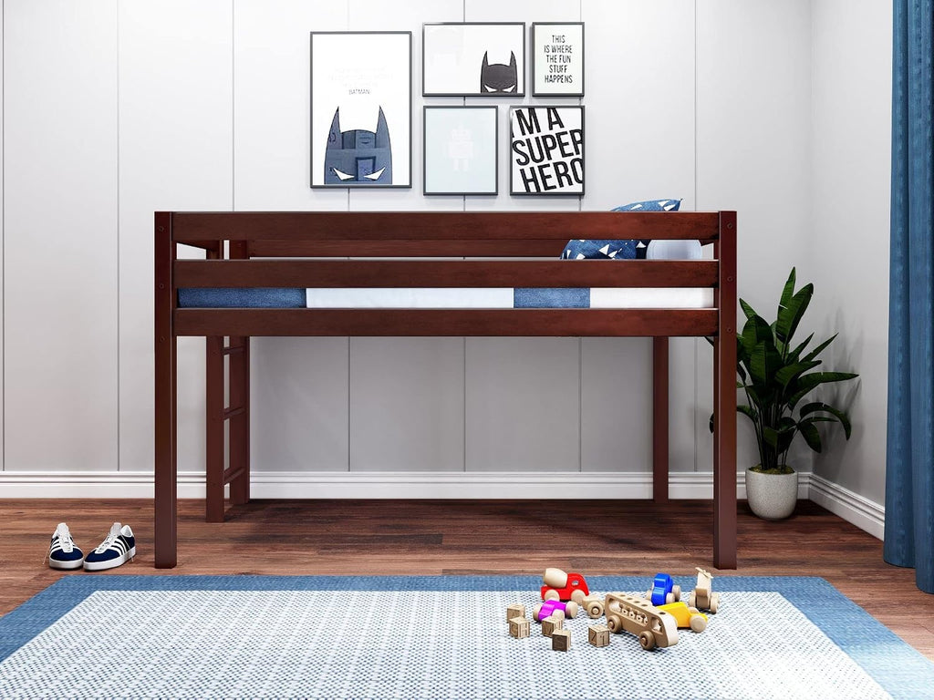 Jackpot! Contemporary Low Loft Twin Bed with End Ladder, Cherry