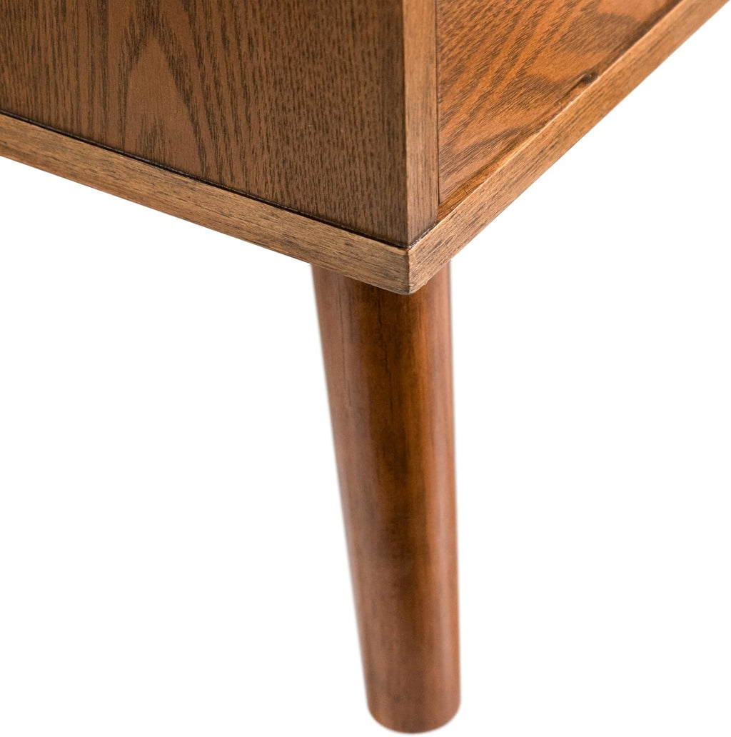 Furniture of America Wyatt Modern Solid Wood Bedroom Collection with Queen Bed Frame, Nightstands, Dresser with Mirror, Chest, No Box Spring Needed, Walnut, Boucle Wingback Low Profile, 6-Piece Set
