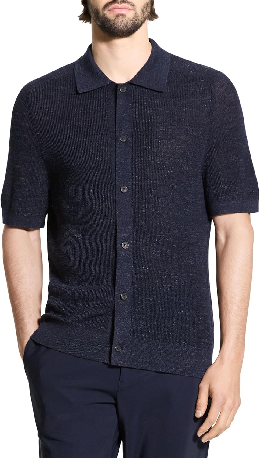 Theory Men's Short Sleeve Button Down in Pacific Linen