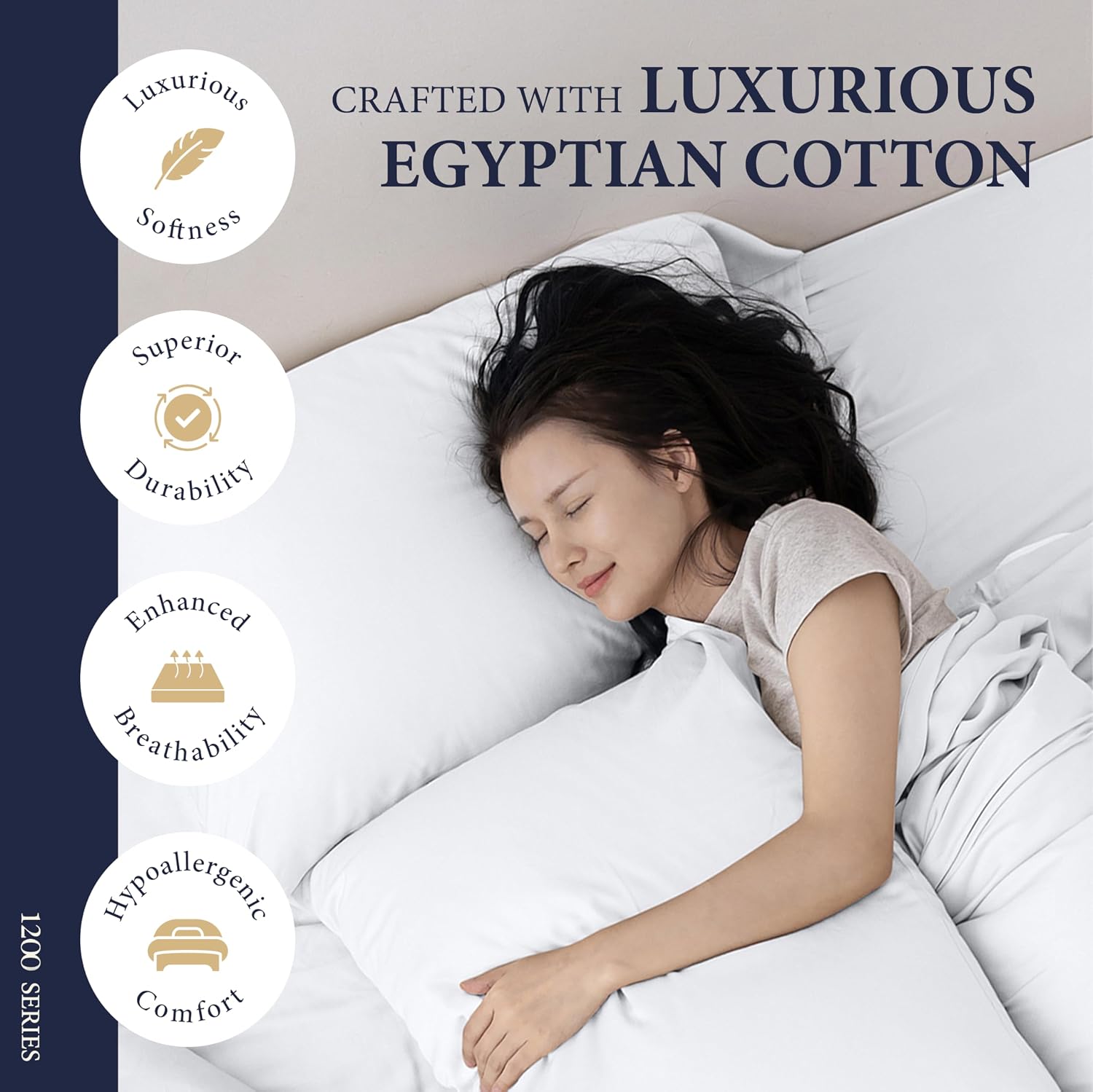 100% Egyptian Cotton Queen Size Sheets Set - Luxury 1200 Series Signature Collection Egyptian Cotton Sheet (4 PC, White), Soft Cooling, Sateen Weave, 17' Deep Pocket Hotel Bed Set