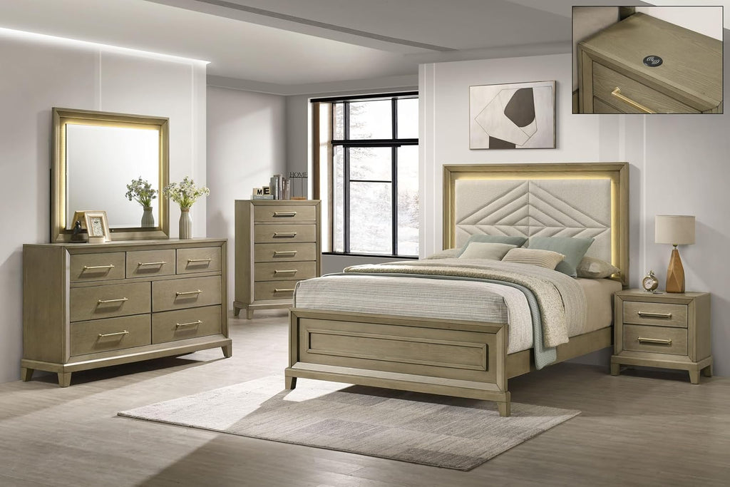 First of a Kind Nightstand Contemporary Wood Bedside Table Dove Collection Rustic Beige Finish Clean Modern Design Bedroom Nightstand Streamlined Structure Coordinated Furniture Piece