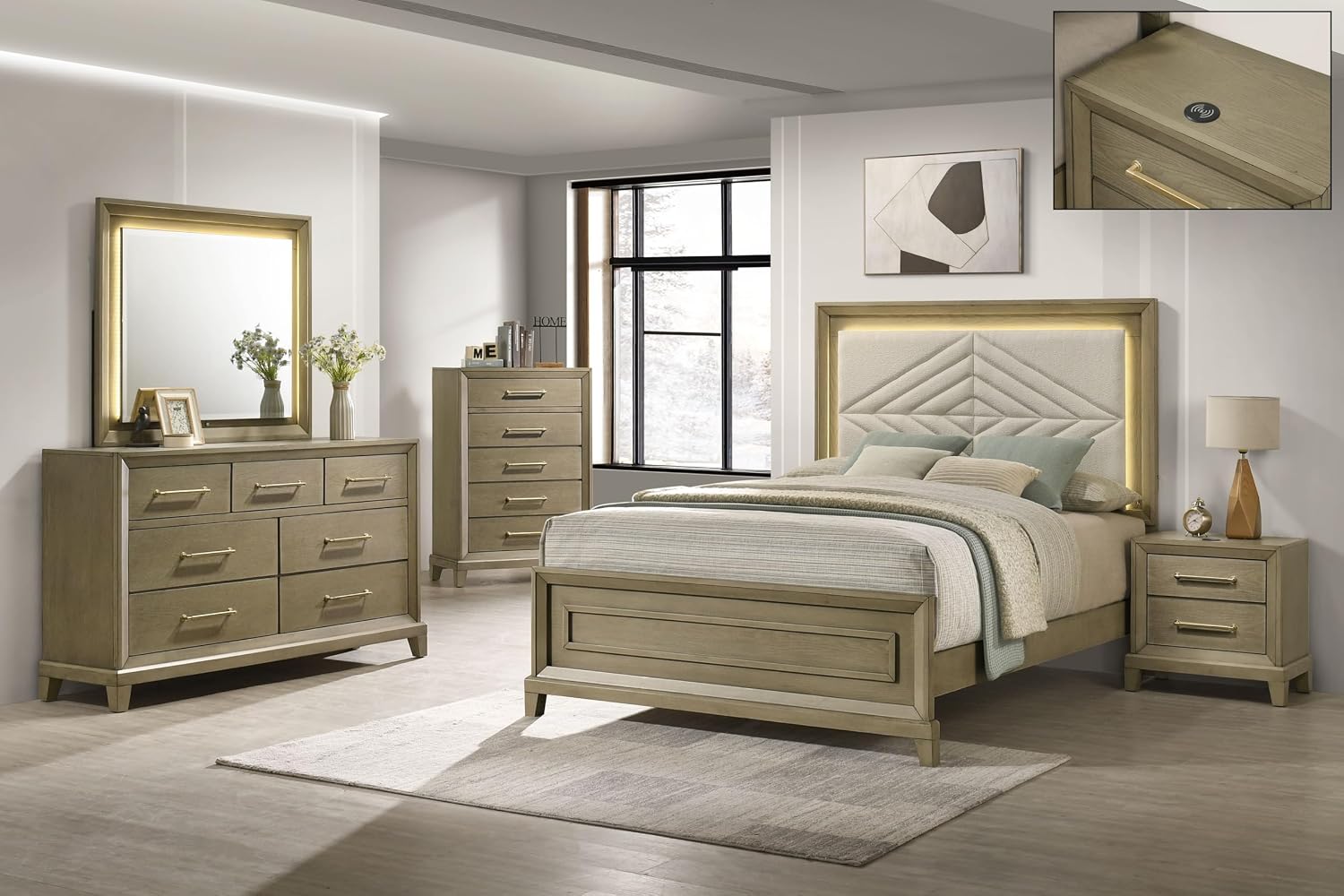 First of a Kind Nightstand Contemporary Wood Bedside Table Dove Collection Rustic Beige Finish Clean Modern Design Bedroom Nightstand Streamlined Structure Coordinated Furniture Piece