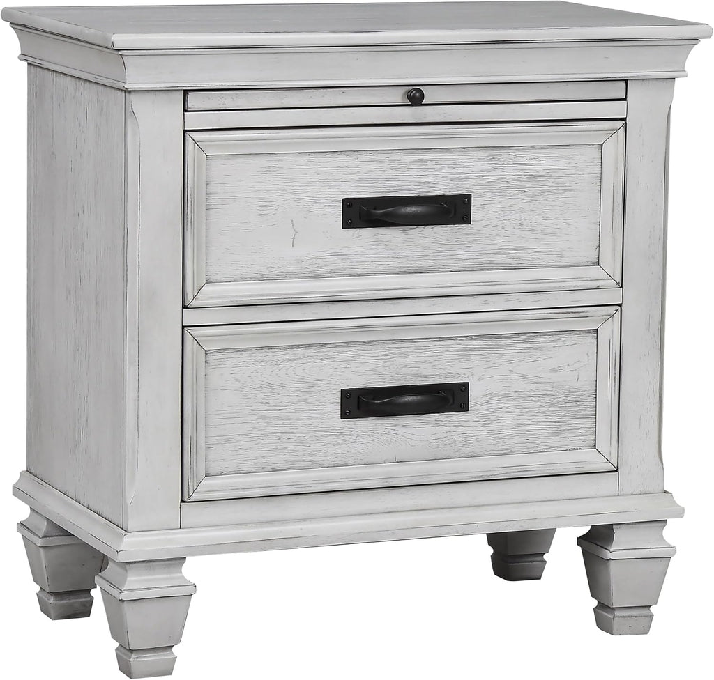 Coaster Home Furnishings Franco Farmhouse 5-Piece Bedroom Set Eastern King Size Panel Bed Frame 57-inch Headboard Distressed White 205331KE-S5