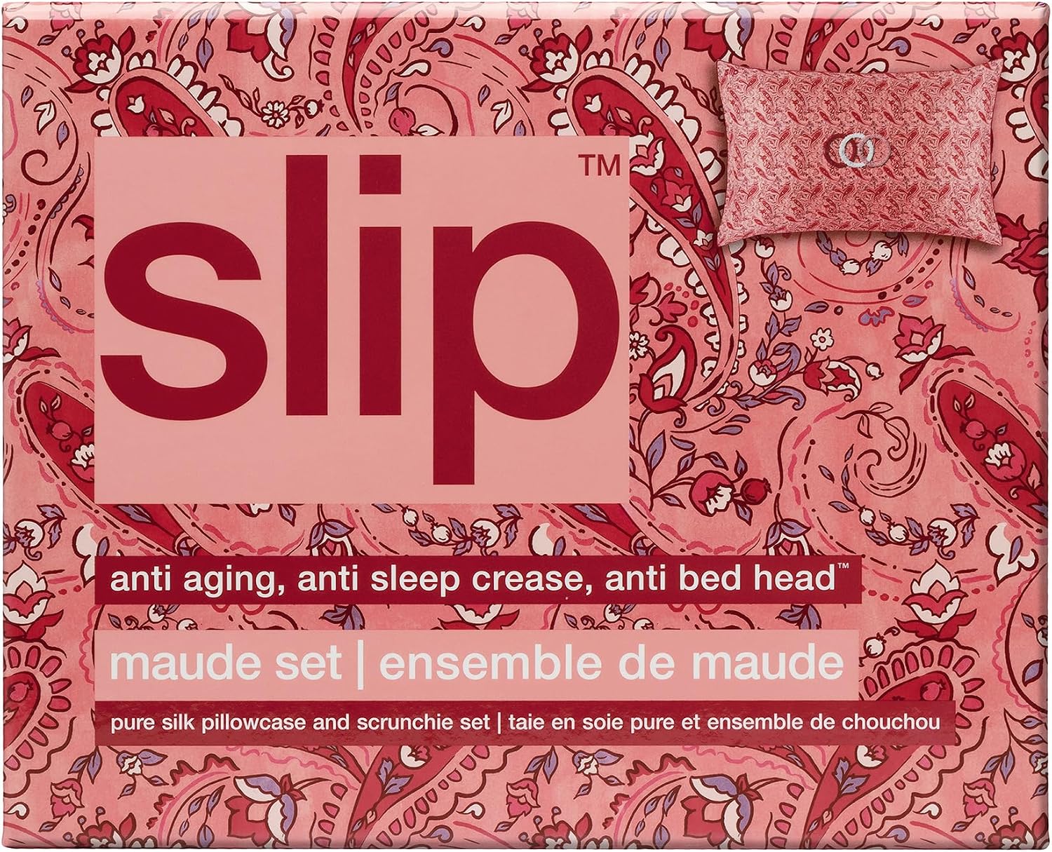 Slip Maude Queen Pure Silk Pillow Case with Silk Scrunchies Set - 100% Pure 22 Momme Mulberry Silk - Queen Size Standard Pillow Case & Scrunchies