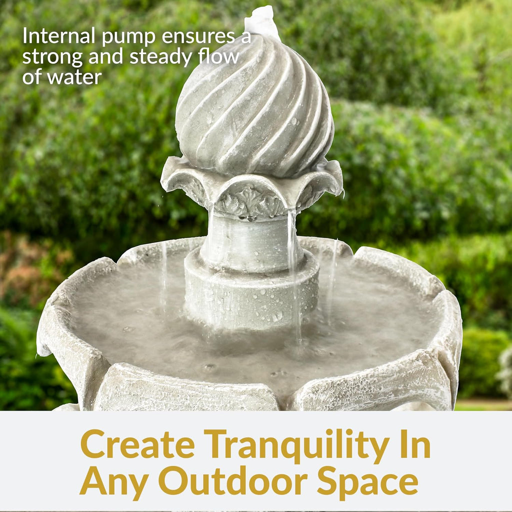 Sunnydaze 35' Solar 2-Tier Outdoor Water Fountain - Garden Water Feature with Battery Backup and Pump - White