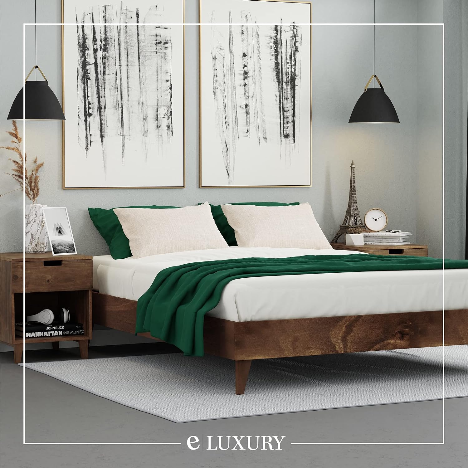 CARDINAL & CREST Wood Bed Frame - Made with 100% New Zealand Pine - Solid Mattress Platform Foundation Pressed Pine Slats - Easy Assembly - King - Almond