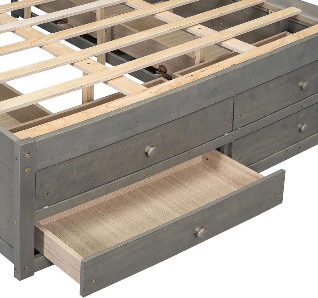 VilroCaz Wood King Size Platform Bed with Storage Headboard, Modern Platform Bed Captain's Bed Frame with 8 Drawers, Sturdy Slats Support, Maximize Space (Grey-M3, King)