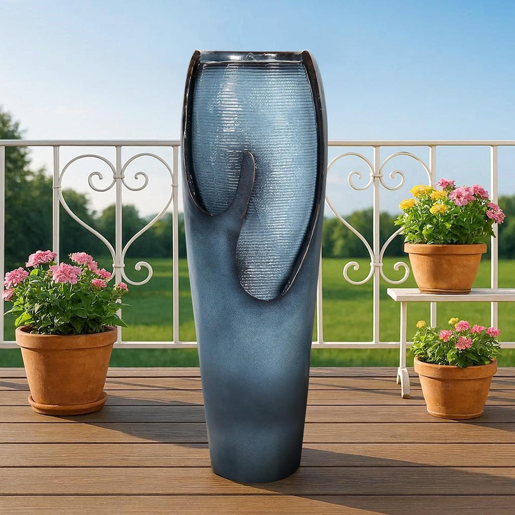 Naturefalls 38.7' H Modern Outdoor Fountain - 4-Tiered Outdoor Garden Fountains with Contemporary Design&LED Light for Garden, Patio, Deck, Porch, Backyard and Home Art Decor