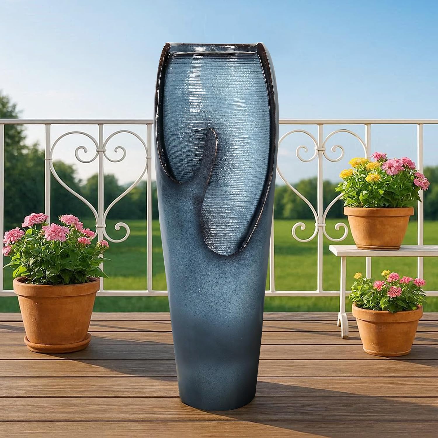 Naturefalls 38.7' H Modern Outdoor Fountain - 4-Tiered Outdoor Garden Fountains with Contemporary Design&LED Light for Garden, Patio, Deck, Porch, Backyard and Home Art Decor