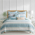 Levtex Home - Kailua Duvet Set - King Duvet Cover (106x94in.) + Two King Pillow Cases (36x20in.) - Stripe - Blue Teal Taupe Cream - Cotton