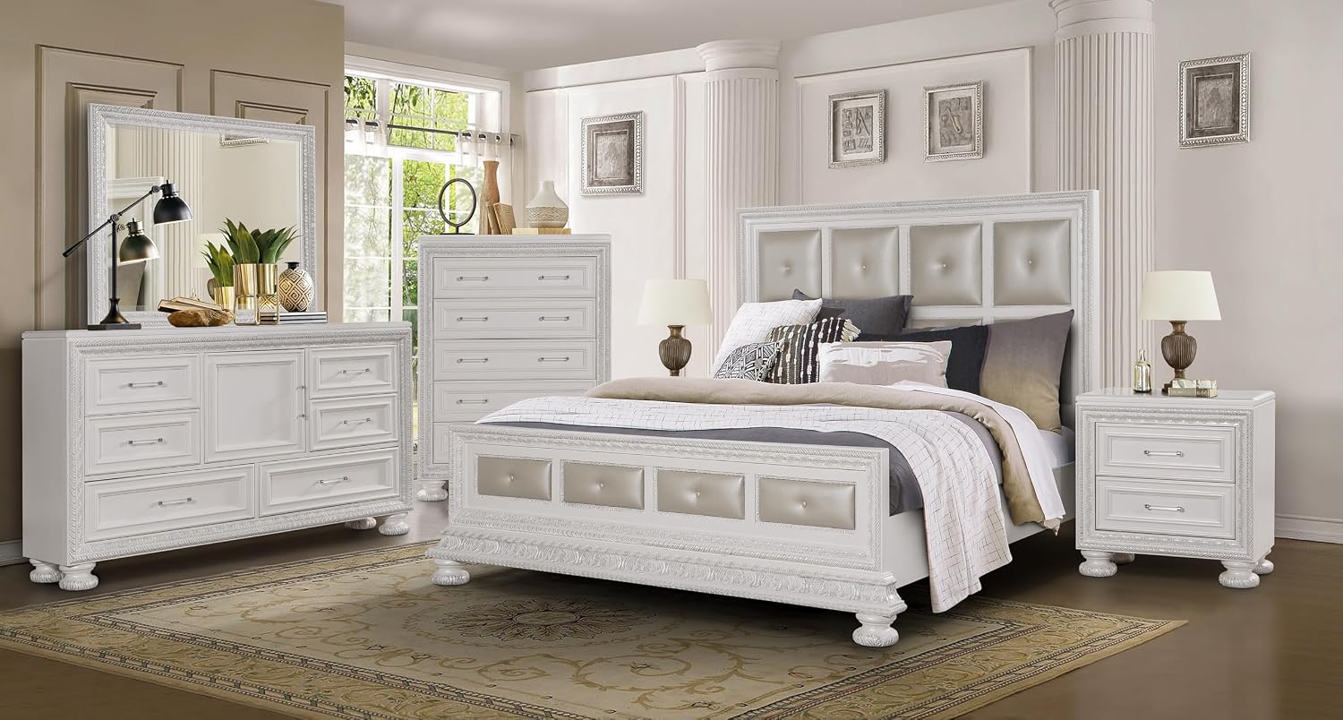First of a Kind Penta Contemporary 5 Piece Queen Bedroom Set with Upholstered Headboard Modern Structured Design Coordinated Furniture Collection